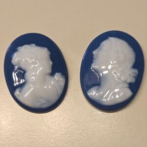 Vintage Limoges Signed‎ China Pair Cameo Oval Blue White Portrait Pieces